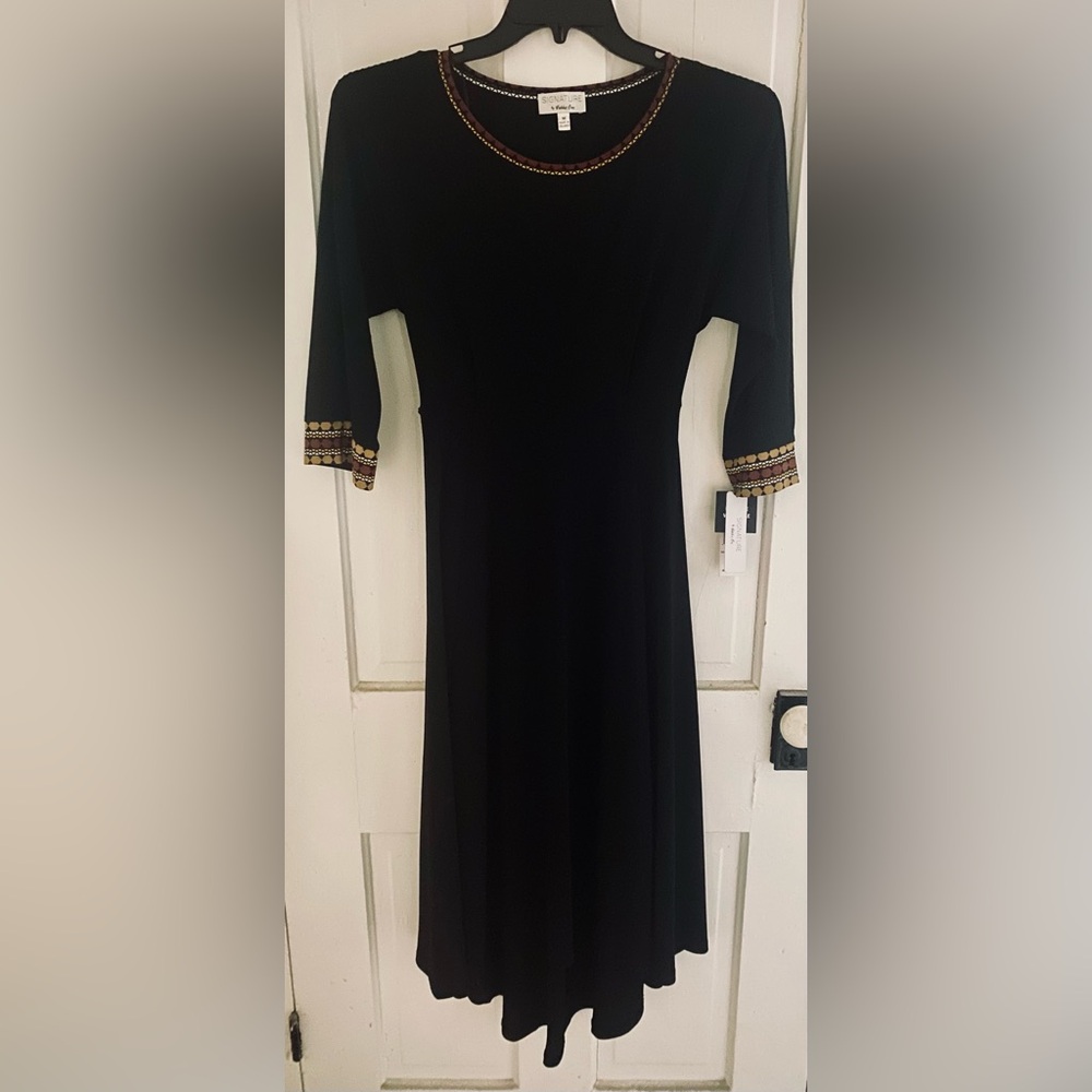 Signature by Robbie Bee Black Dress with Gold & Rust Accents